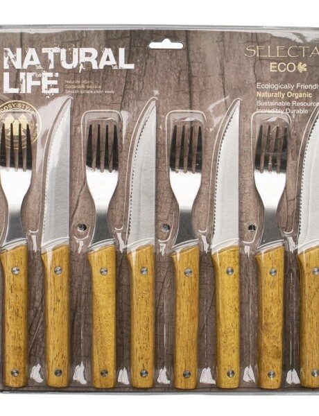 SET 8 PIEZAS CUCHILLO 11CM/TENEDOR CARNE 10CM MADERA SET 8 PIEZAS CUCHILLO 11CM/TENEDOR CARNE 10CM MADERA