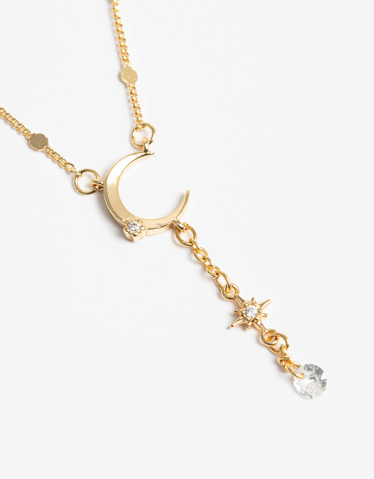 Cadena Corta con Dije Cubic zirconia Collar Luna Con Cubic Zirconia - Dorado