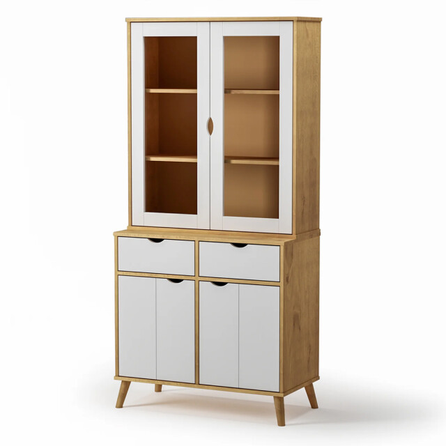 Cristalero en madera maciza 4 puertas 2 cajones BLANCO