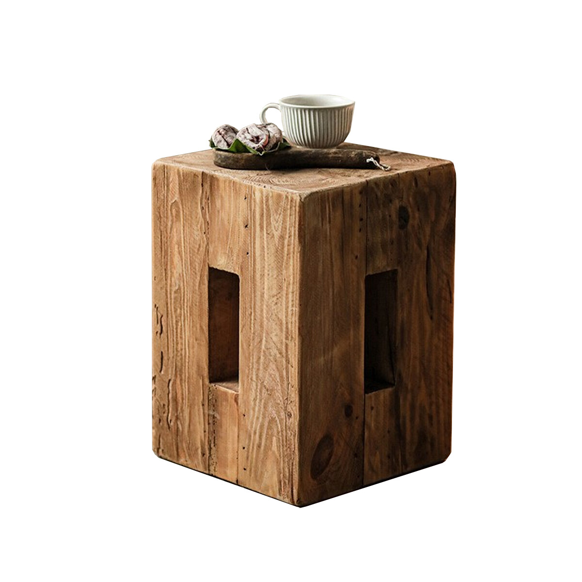 MESA AUXILIAR LATERAL MADERA MACIZA LÍNEA RÚSTICA 