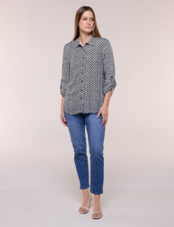 Camisa Manga Larga Con Estampa NEGRO/BLANCO