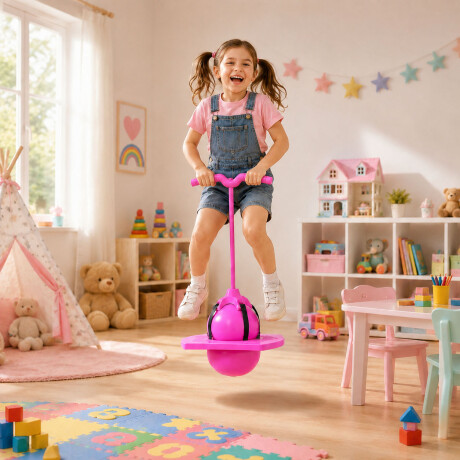Pelota Pogo Saltarín Infantil Con Asas Base Inflador Rosa