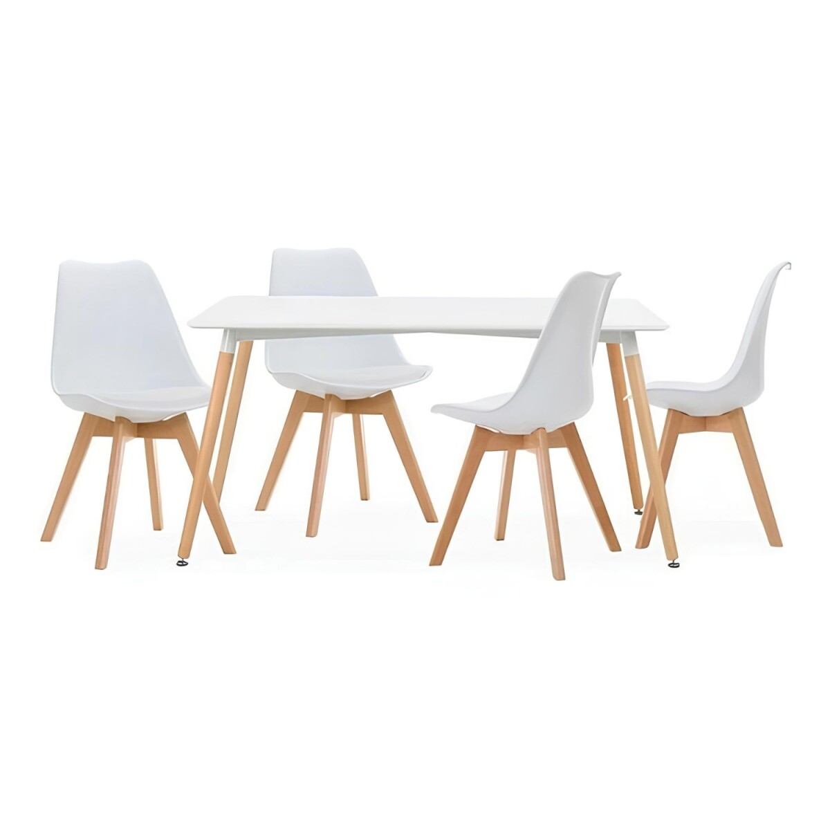 Juego de Comedor Eames Mesa Rectangular 120x80 + 4 Sillas Eames Acolchonadas - Blanco 