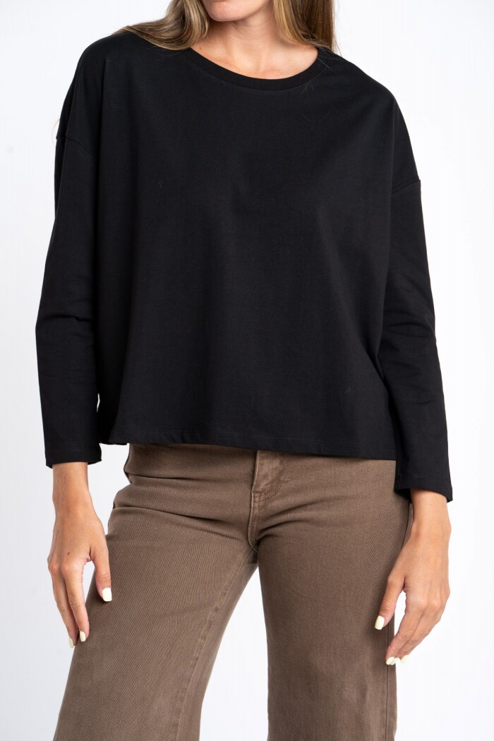 Remera Manga Larga Algodón Elastano Negro