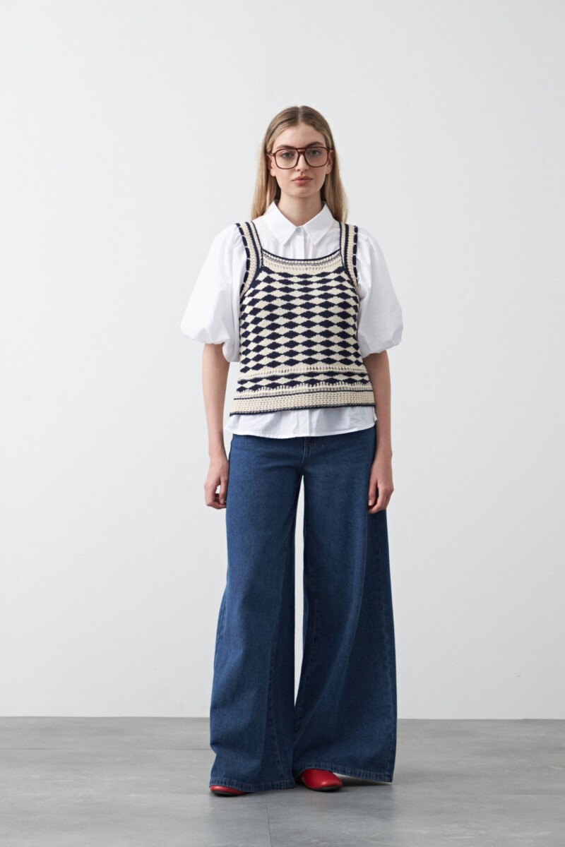 TOP EVARISTO Blanco/Azul