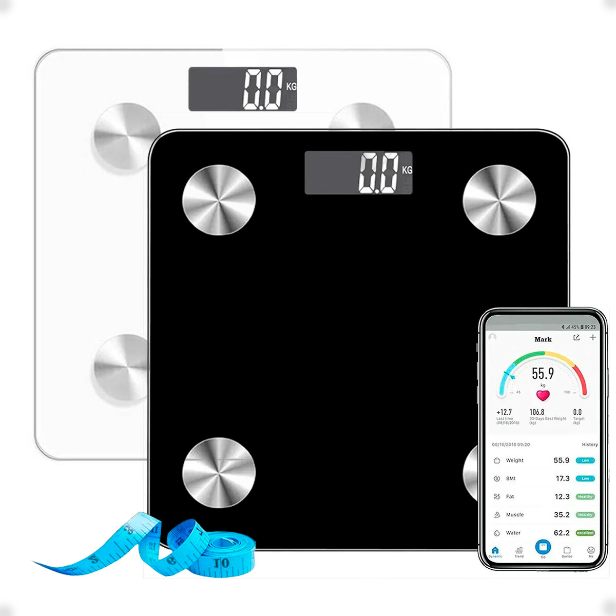 Balanza Smart Con App Para Celular Compatible con Google Fit Apple Health - Negro 