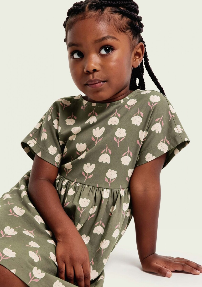 VESTIDO CORTO INFANTIL CON ESTAMPADO - VERDE 