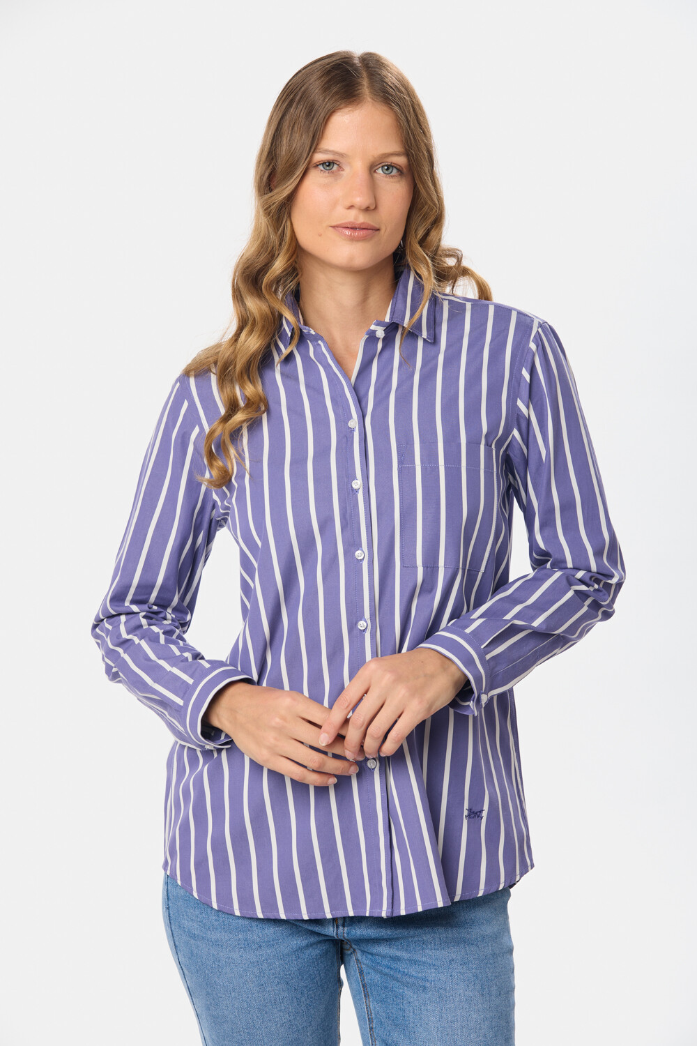 CAMISA A RAYAS DE ALGODÓN Azul