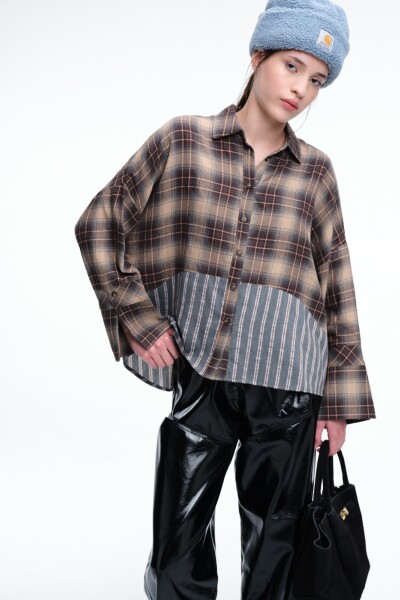 CAMISA CHECK Y RAYAS Marron