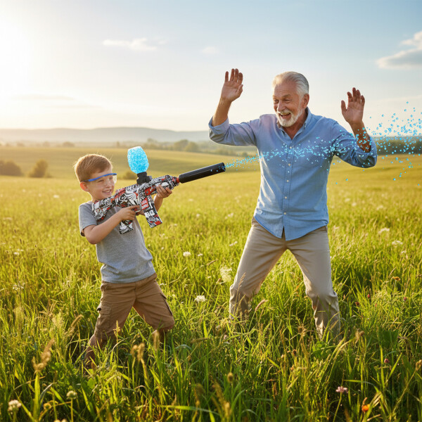 Pistola Hidrogel Ametralladora Lentes Municiones Recargable Color Rojo