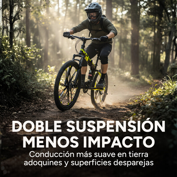 Bicicleta JJFH Rod 26 Doble Suspensión Plegable Freno Disco Amarillo Fluor 1