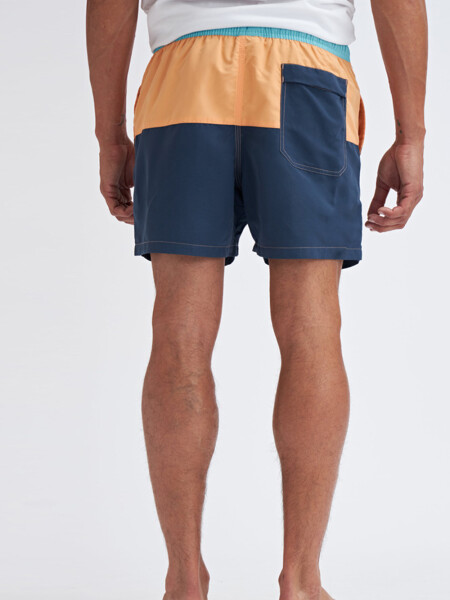 Short de baño Bloques -azul Y Naranja