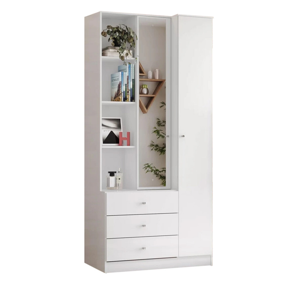 ROPERO 2 PUERTAS GUARDARROPA ARMARIO PLACARD CLOSET CON ESPEJO Y ESTANTES BLANCO