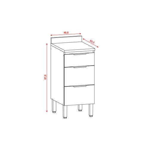 Modulo Bajo Mesada Para Cocina Tres Cajones De 40 cms. GAMAS DE BEIGE