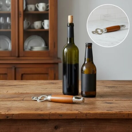 Destapador de Botellas de Acero Inoxidable con Mango de Madera 19.5cm Destapador de Botellas de Acero Inoxidable con Mango de Madera 19.5cm
