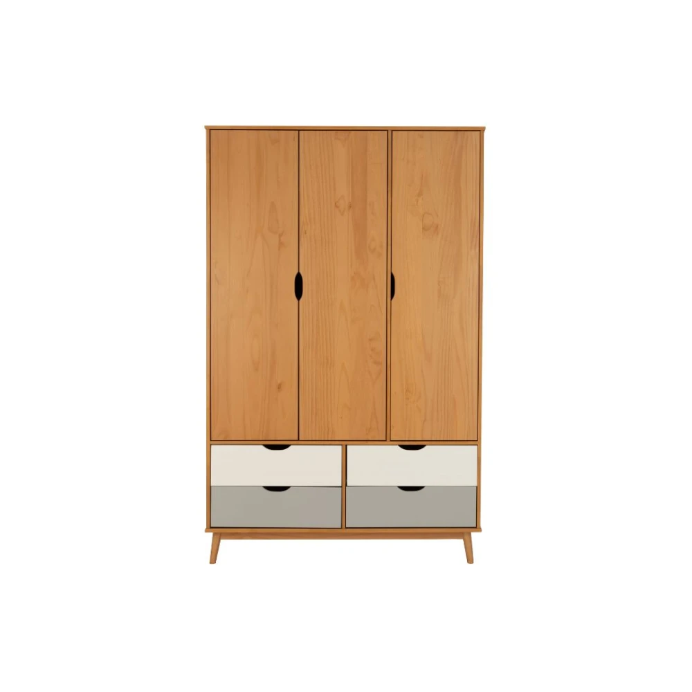 Ropero - 3 Puertas - 4 Cajones - Línea Nórdica Roble/Gris claro/Blanco