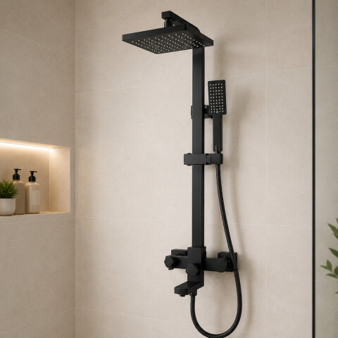 Barral Ducha Negro Mate Con Monocomando Bañera Duchero Barral Ducha Negro Mate Con Monocomando Bañera Duchero
