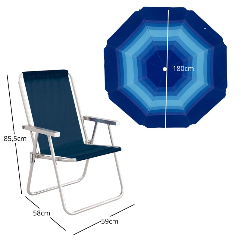 Set x2 Silla Alta Conforto Aluminio + Sombrilla AZUL