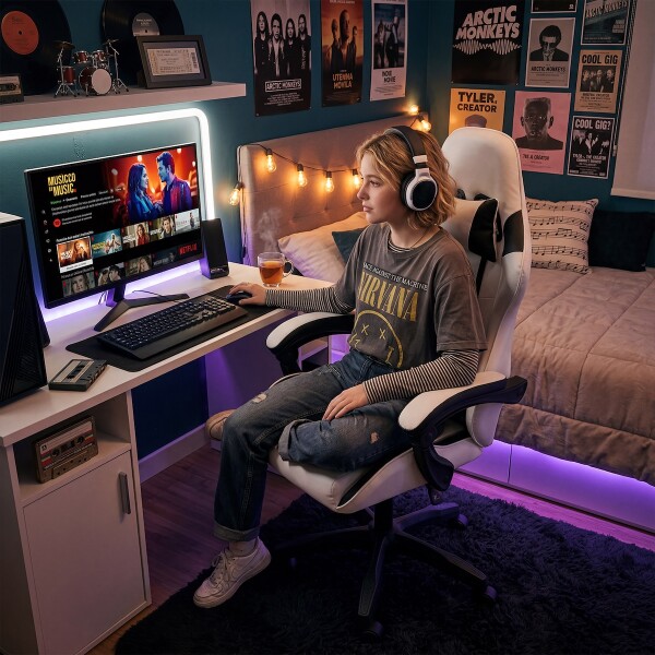 Silla Gamer Ergonomica Escritorio Reclinable Soporta 200kg Imback Blanco con Negro Silla Gamer Ergonomica Escritorio Reclinable Soporta 200kg Imback Blanco con Negro