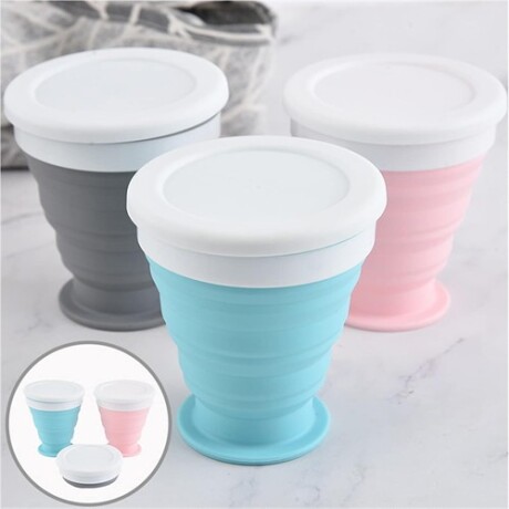 Vaso de silicona plegable con tapa Gris