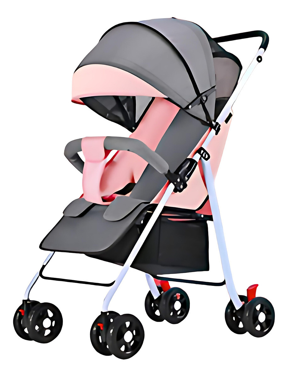 Coche De Paseo Para Bebe 4 Ruedas Chasis Blanco - Rosa 
