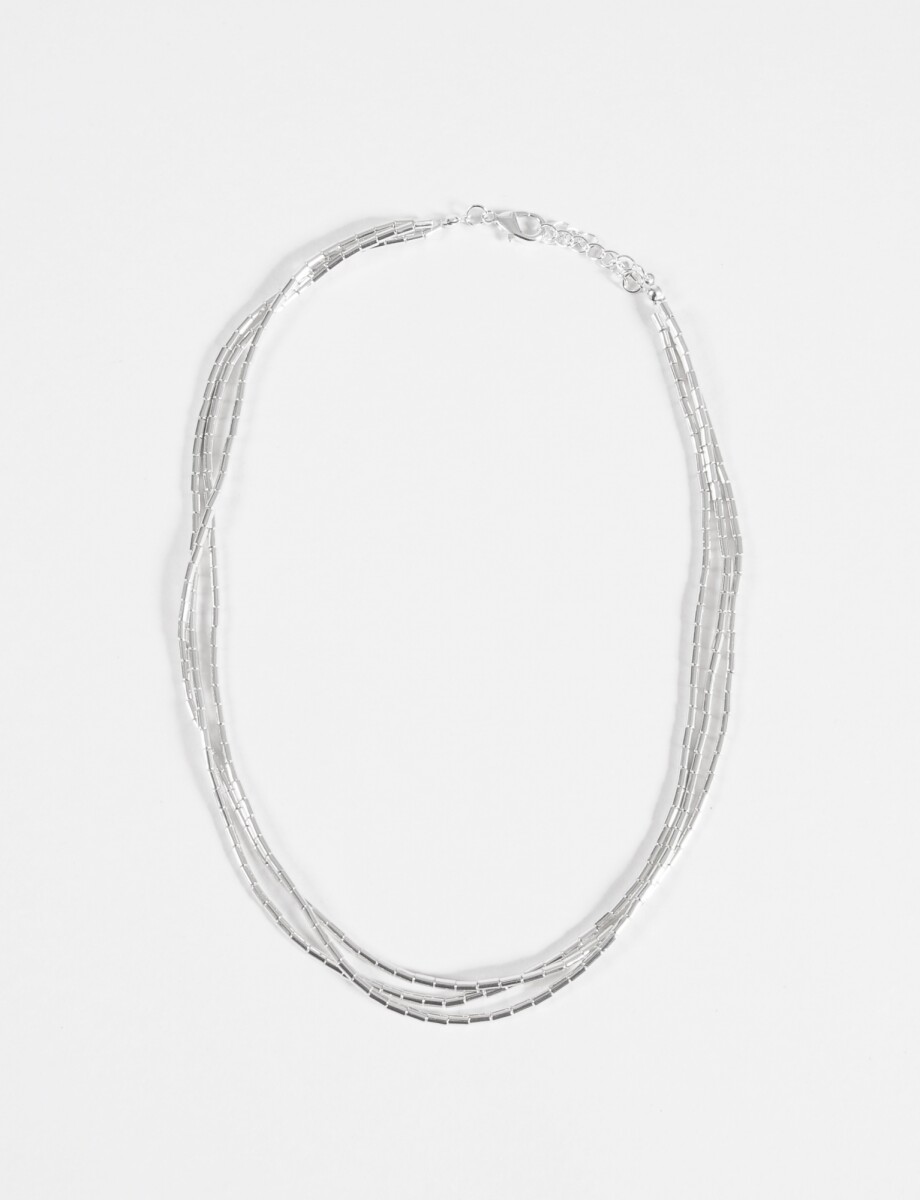 Collar triple cuentas metalicas - plateado 