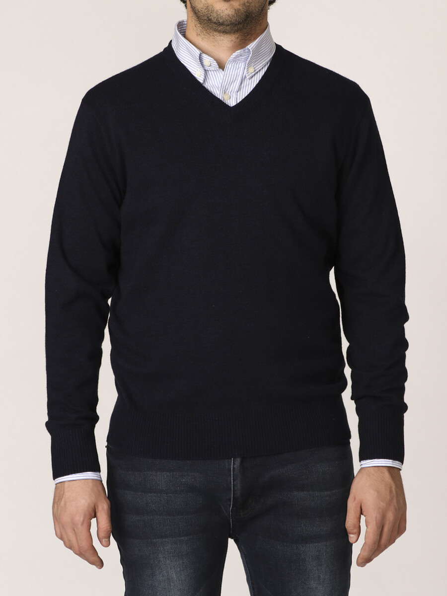 SWEATER V HARRINGTON LABEL - Azul Oscuro 