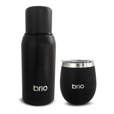 Set De Termo 750 Ml Y Mate Con Tapa brio Acero Inox Negro