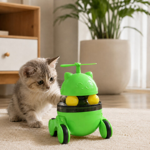 Juguete Estimulador Para Gato Dispensador De Snacks Ruedas Verde