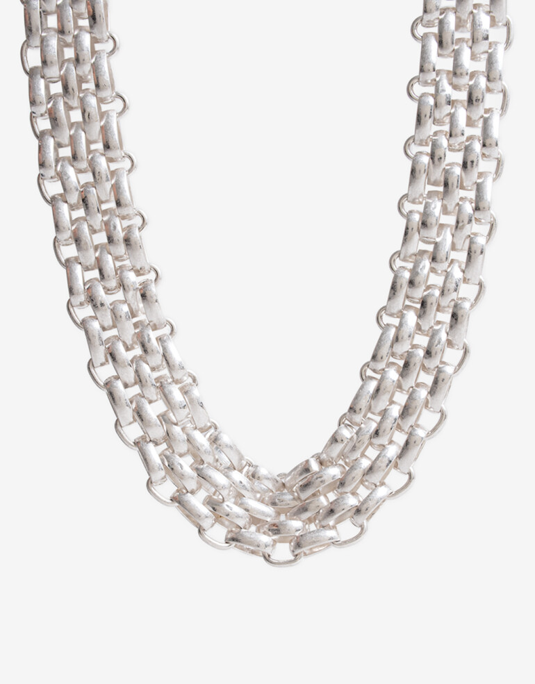 Collares Cortos Metal Collar Corto Cadena Pesada - Plateado Plata Cepillada Mate