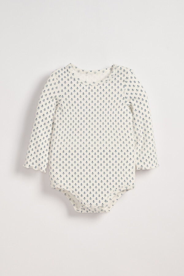 Body Manga Larga Rib Estampado Flores Blanco