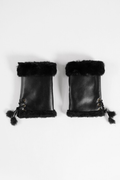 Mitones de PU con pelo negro
