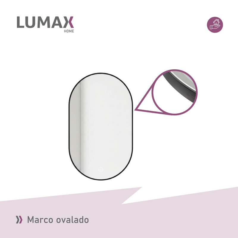 Espejo Vertical Lumax Moddy Marco Ovalado y Luz Led 50x70cm Negro