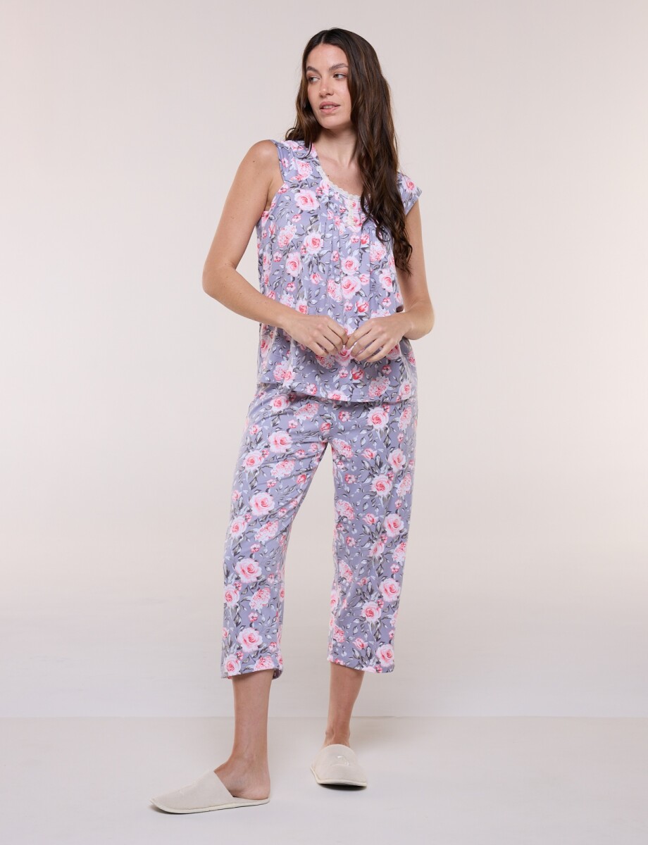 Pijama Con Capri - Gris/multi 