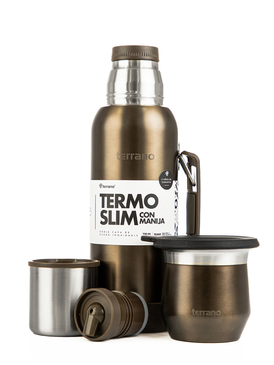 Kit Termo 750ML Con Base De Silicona + Mate Flap - Marrón Metalizado 