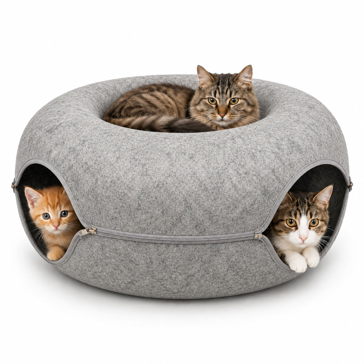 Cama Túnel Integrado Gatos Fieltro Dona Rascador Resistente - Gris Claro 