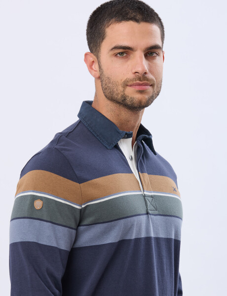 REMERA POLO RAYADA EN ALGODÓN Azul