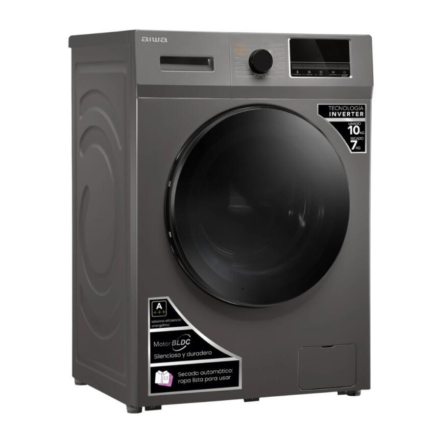 Lavasecarropas AIWA 10 KG/7 KG LS-107 inverter dark inox. Lavasecarropas AIWA 10 KG/7 KG LS-107 inverter dark inox.