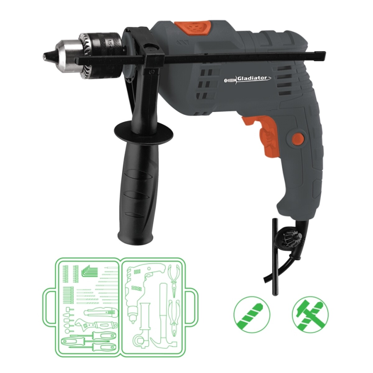 Taladro 13mm Gladiator 650w C/percutor En Valija 