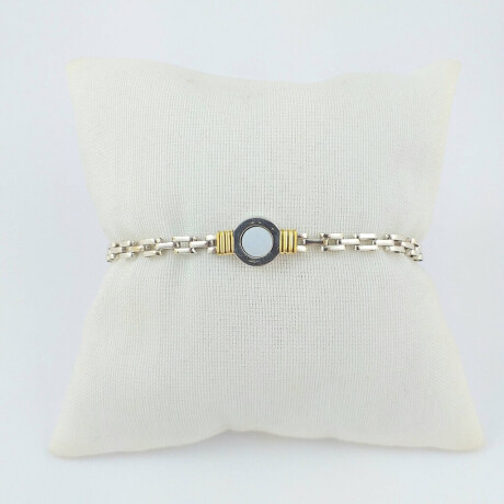 Pulsera de plata 925 panther con detalle de double oro 18Ktes nácar central largo 19cm