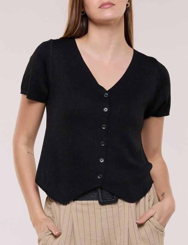 Cardigan Tejido Crop Con Brillo Y Escote V NEGRO