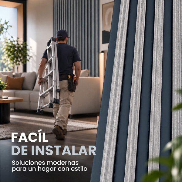 Pack x50 Wpc Simil Madera Wall Panel Lambrin 2.90x16.7 Gris negro 1