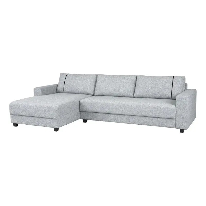Sofá 3 Cuerpos + Chaise Derecho -Tela gris con puntos negros y crudos Sofá 3 Cuerpos + Chaise Derecho -Tela gris con puntos negros y crudos