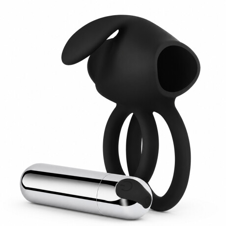 Anillo Vibrador Rabbit Doble Recargable USB Negro
