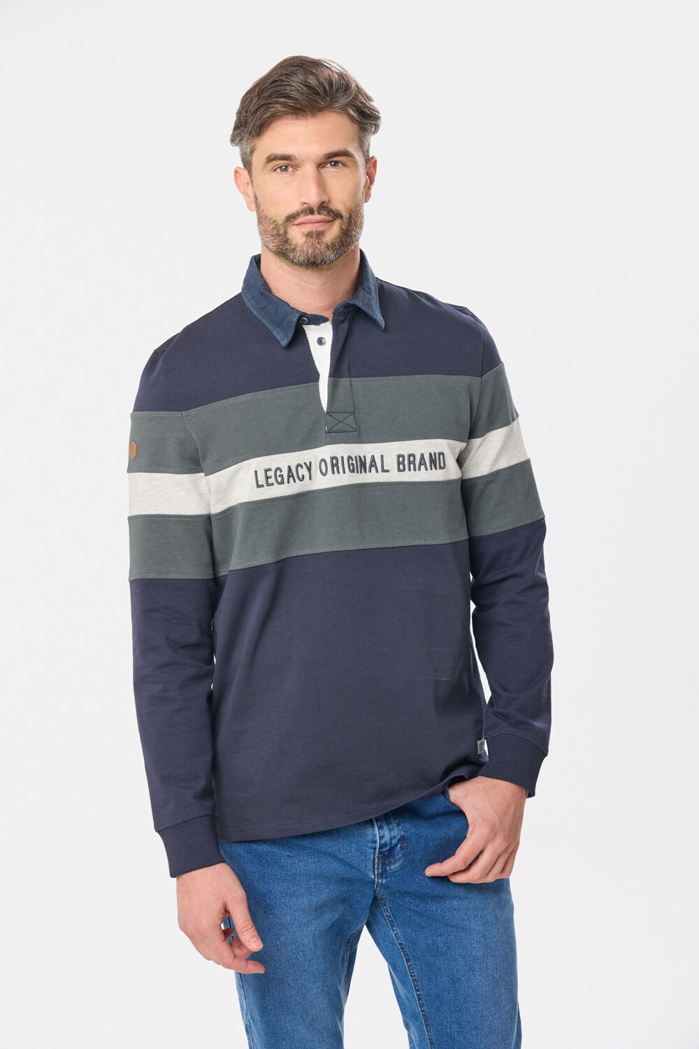 REMERA POLO RAYADA Azul