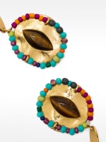 Pendientes Ovalados Multicolor De Piedras Y Abalorios multicolor