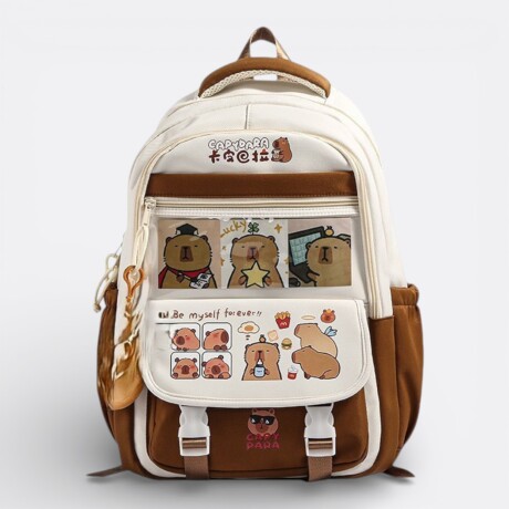 Mochila Capibara Doble Cierre Colores Pastel Marrón