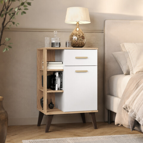 Aparador ComboHome Nórdico 54cm 2 Cajones Estantes Laterales Blanco 1
