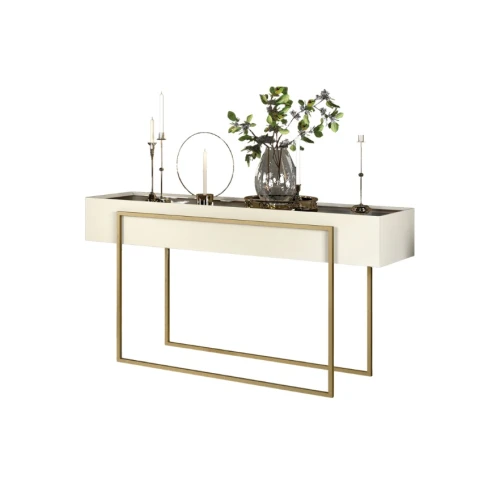 Mesa De Arrime En Vidrio Y Metal - Pilar Blanco