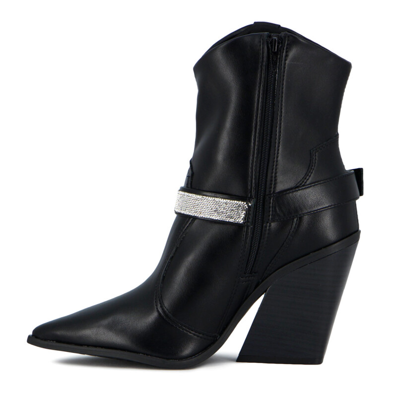 Vizzano Bota Tejana C/ Aplique Y Hebilla Taco Cuadrado Negro